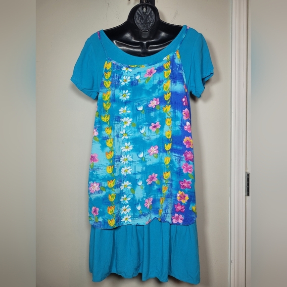 Vintage Jams World Water Daisy Turquoise Floral Boho Lagenlook Hawaiian Mini - Picture 3 of 12